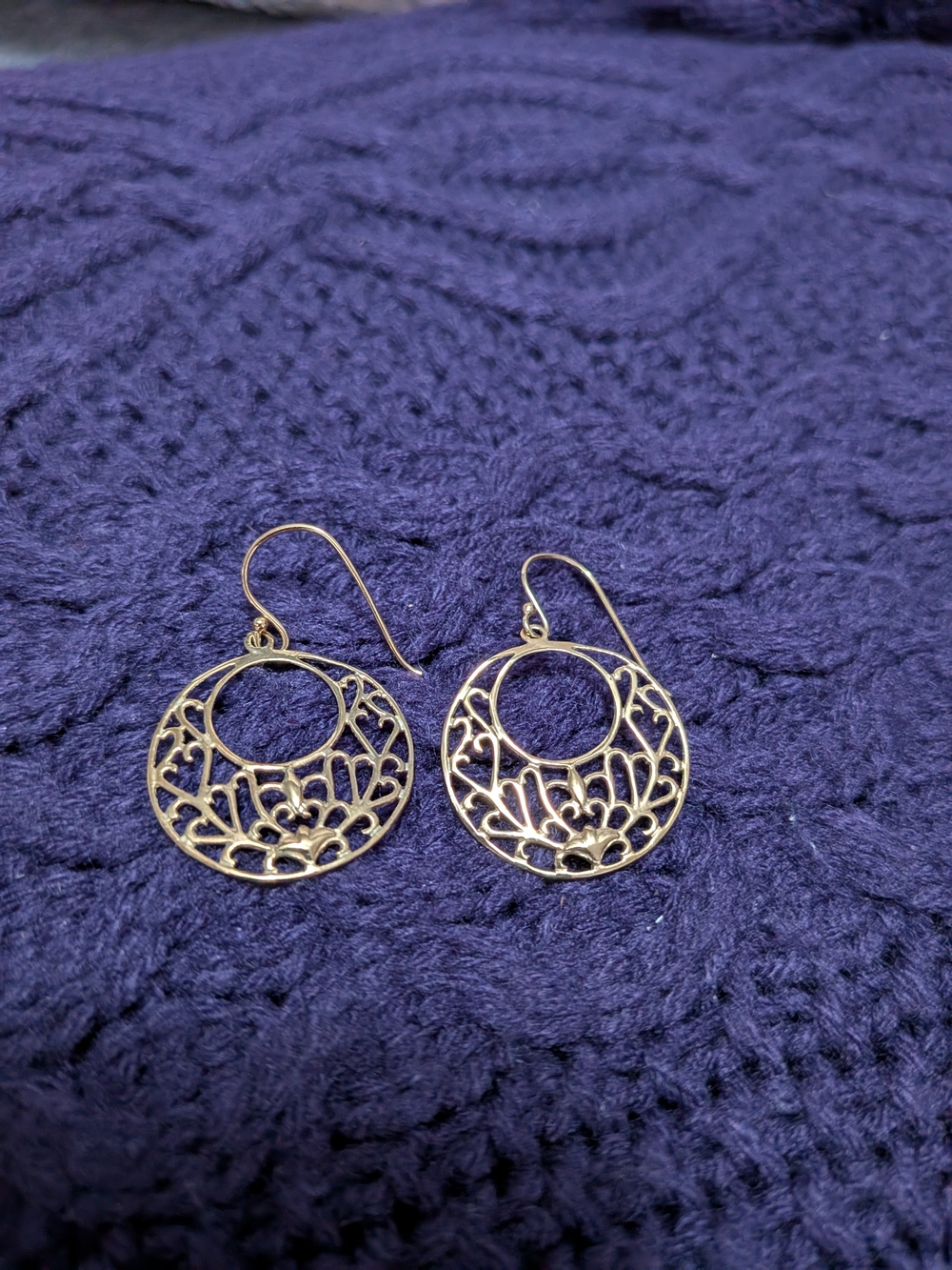 Gold Filigree Round Drop Earrings Stamped 925 - Women Jewelry